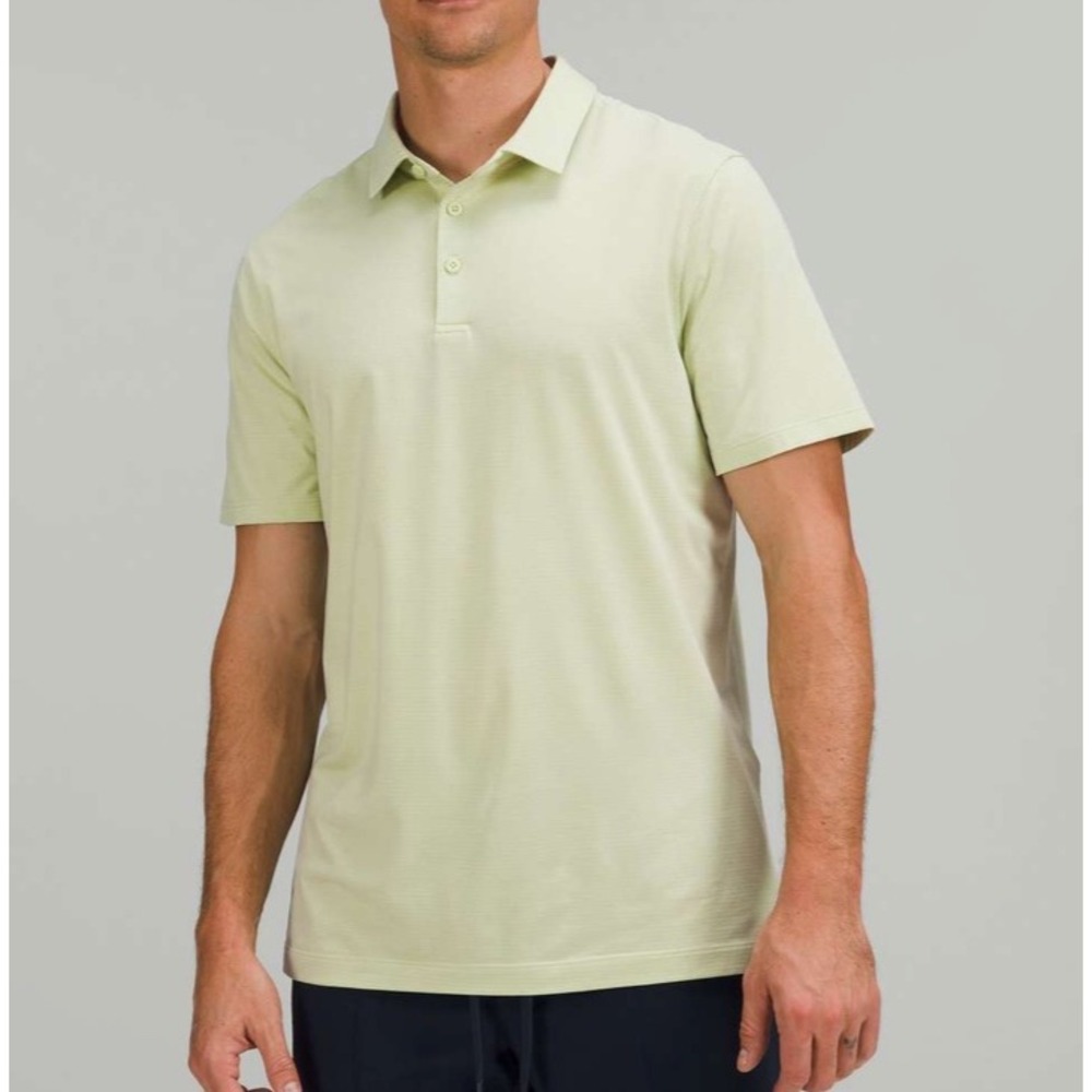 LULULEMON Evolution S/S Polo Shirt ANTI-STINK Pale Green Creamy Mint Stripe XL